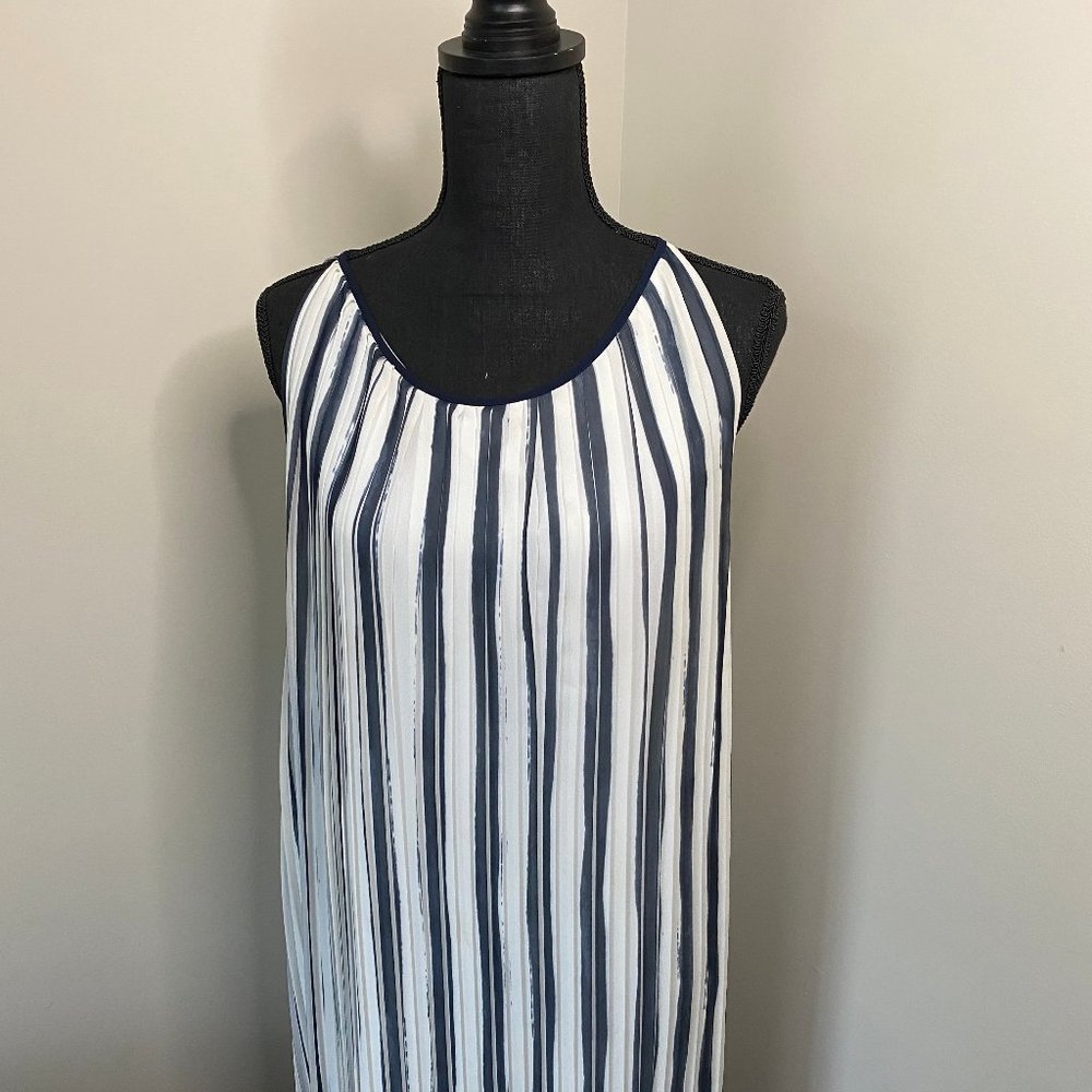 Blue and White Vertical Sleeveless Dress
